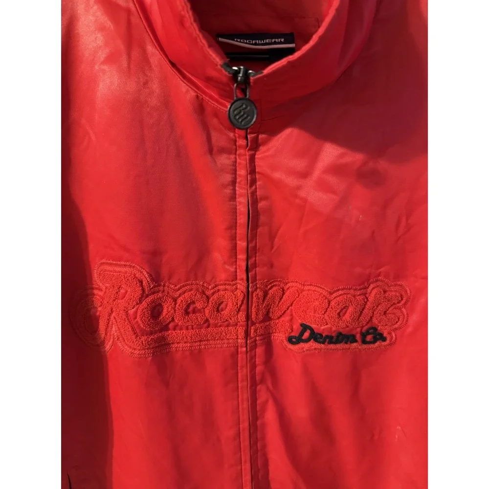 Vintage‎ Rocawear Bomber Jacket Satin Embroidered Logo Red Men's Size 2XL Y2K